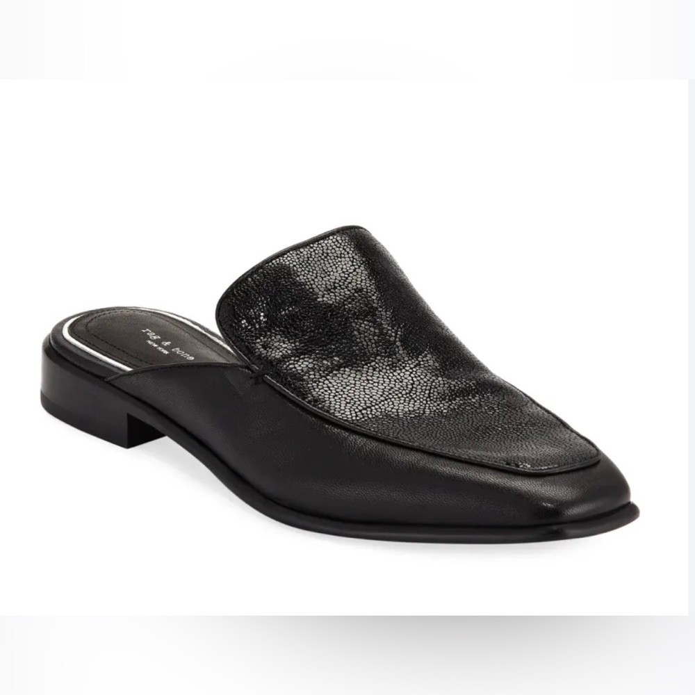 RAG & BONE MIXED LEATHER LOAFER MULED SQUARE TOED LOAFER HEALED SIZE 9.5 CASUAL